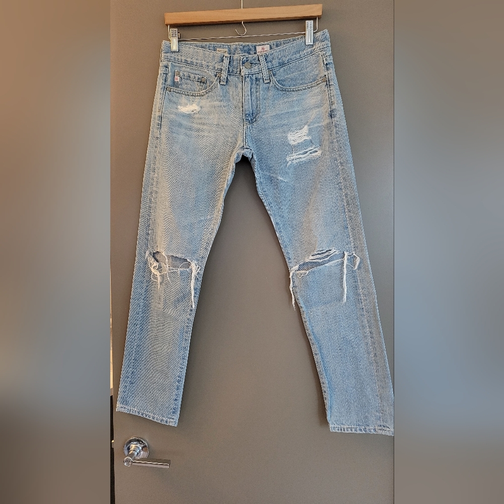 AG Adriano Goldschmied Light Blue Distressed Ankle Jeans